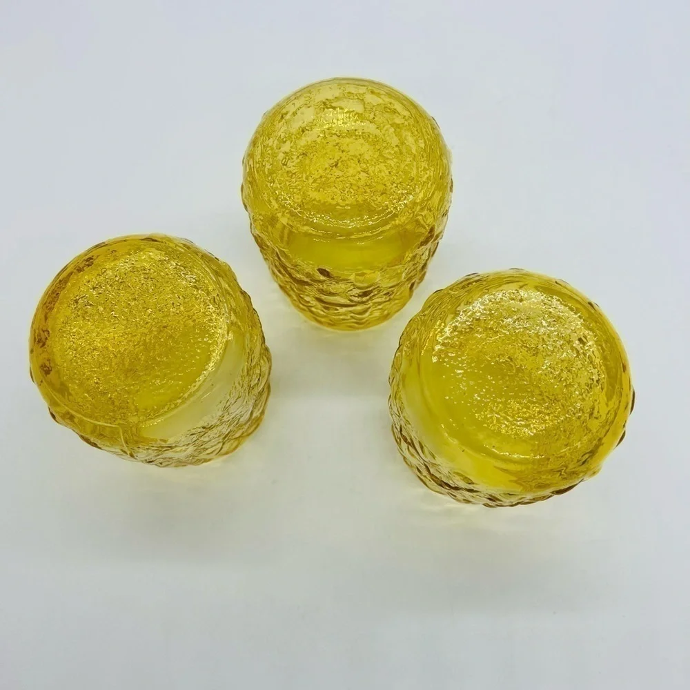 SET OF 3 VINTAGE YELLOW GOLD GLASSWARE 4” X 3” NUC